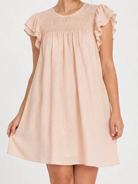 Kirundo Blush Smocked Ruffle Sleeve Dress Size Large